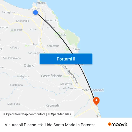 Via Ascoli Piceno to Lido Santa Maria In Potenza map