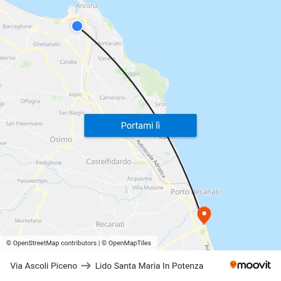 Via Ascoli Piceno to Lido Santa Maria In Potenza map