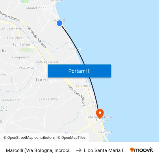 Marcelli (Via Bologna, Incrocio Via Venezia) to Lido Santa Maria In Potenza map