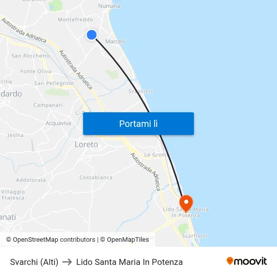 Svarchi (Alti) to Lido Santa Maria In Potenza map