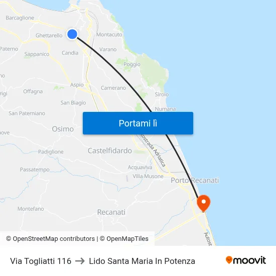 Via Togliatti 116 to Lido Santa Maria In Potenza map