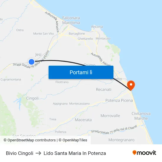 Bivio Cingoli to Lido Santa Maria In Potenza map