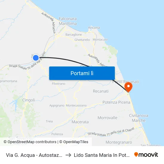 Via G. Acqua - Autostazione to Lido Santa Maria In Potenza map