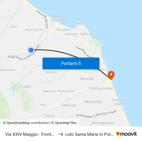 Via XXIV Maggio - Fronte Cap to Lido Santa Maria In Potenza map