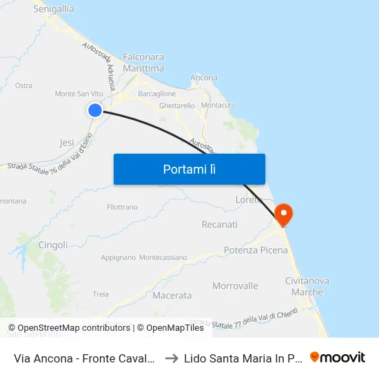 Via Ancona - Fronte Cavalcavia FS to Lido Santa Maria In Potenza map
