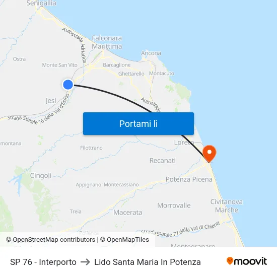 SP 76 - Interporto to Lido Santa Maria In Potenza map