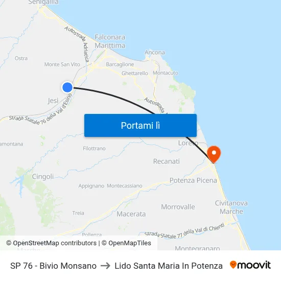 SP 76 - Bivio Monsano to Lido Santa Maria In Potenza map