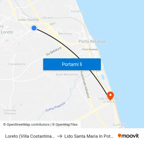Loreto (Villa Costantina 73) to Lido Santa Maria In Potenza map