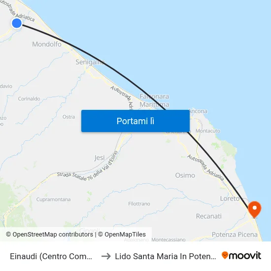 Einaudi (Centro Comm.) to Lido Santa Maria In Potenza map