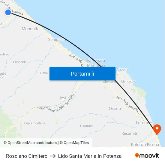 Rosciano Cimitero to Lido Santa Maria In Potenza map