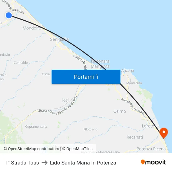 I° Strada Taus to Lido Santa Maria In Potenza map