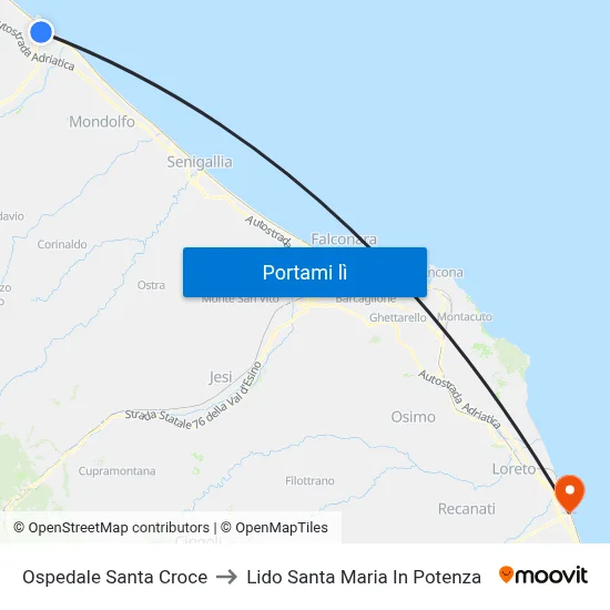 Ospedale Santa Croce to Lido Santa Maria In Potenza map
