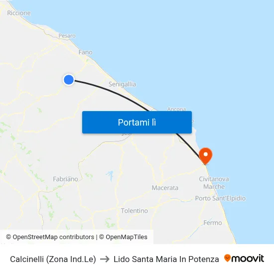 Calcinelli (Zona Ind.Le) to Lido Santa Maria In Potenza map