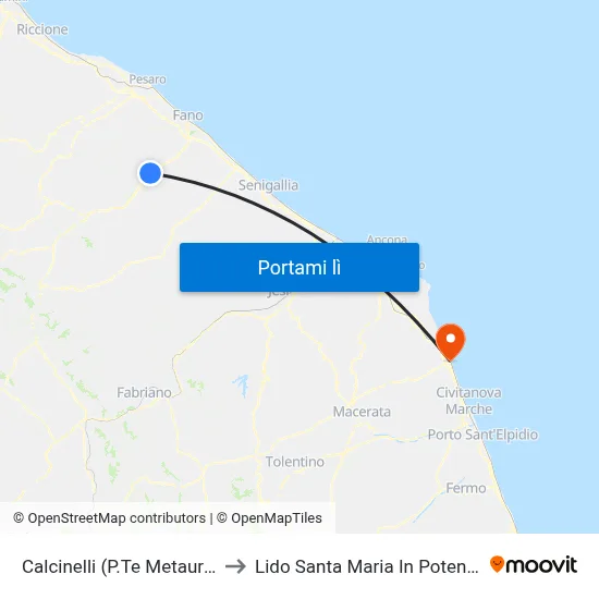 Calcinelli (P.Te Metauro) to Lido Santa Maria In Potenza map