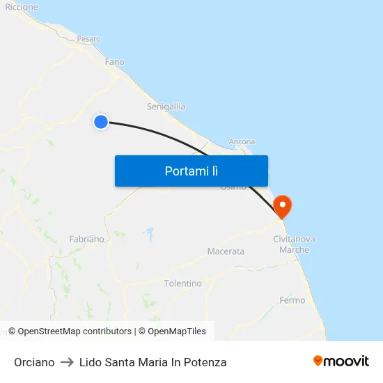 Orciano to Lido Santa Maria In Potenza map