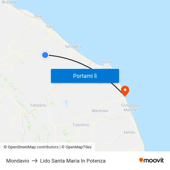 Mondavio to Lido Santa Maria In Potenza map