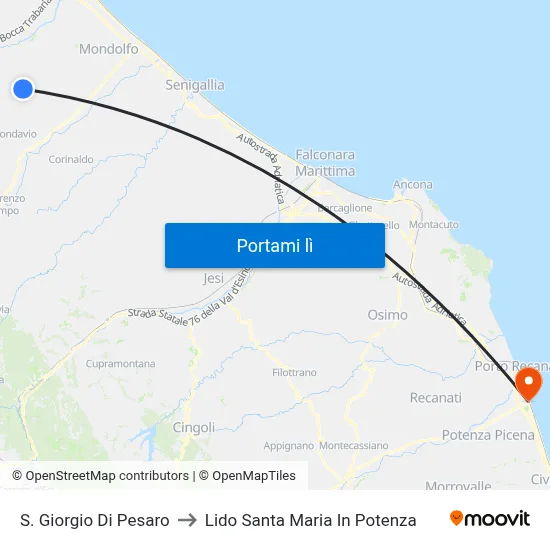S. Giorgio Di Pesaro to Lido Santa Maria In Potenza map