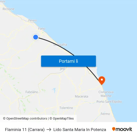 Flaminia 11 (Carrara) to Lido Santa Maria In Potenza map