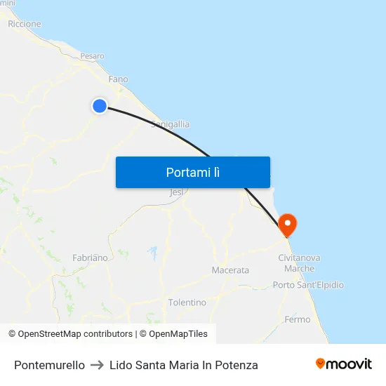 Pontemurello to Lido Santa Maria In Potenza map