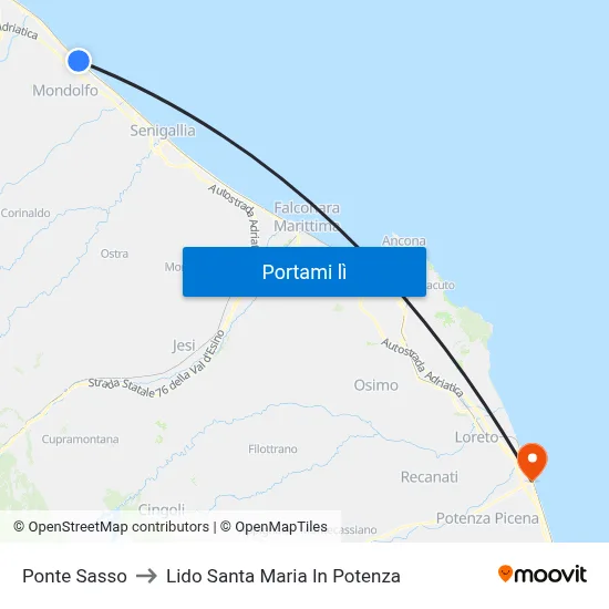 Ponte Sasso to Lido Santa Maria In Potenza map