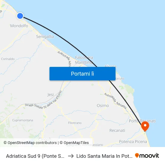 Adriatica Sud 9 (Ponte Sasso) to Lido Santa Maria In Potenza map
