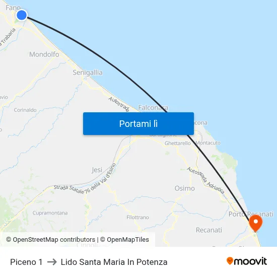 Piceno 1 to Lido Santa Maria In Potenza map