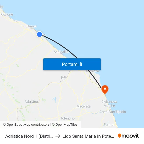 Adriatica Nord  1 (Distrib.) to Lido Santa Maria In Potenza map