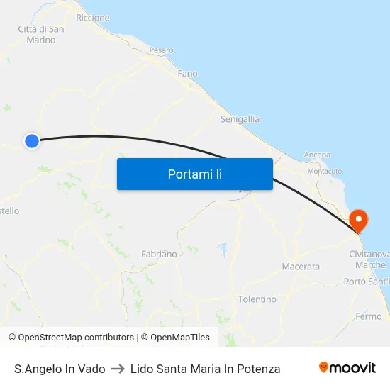 S.Angelo In Vado to Lido Santa Maria In Potenza map
