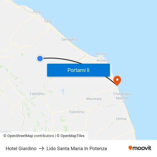 Hotel Giardino to Lido Santa Maria In Potenza map
