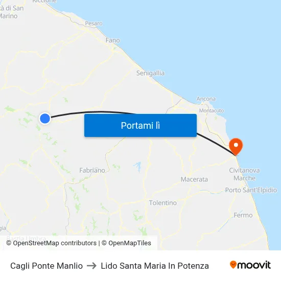 Cagli Ponte Manlio to Lido Santa Maria In Potenza map