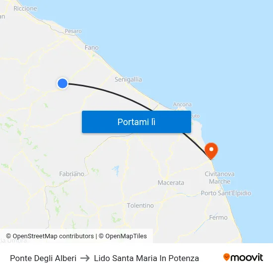 Ponte Degli Alberi to Lido Santa Maria In Potenza map