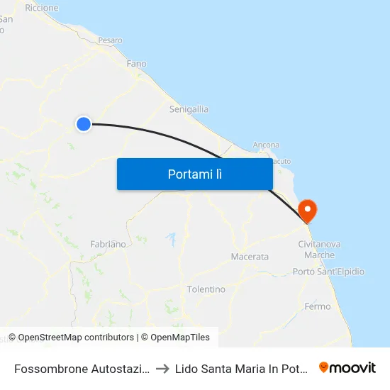 Fossombrone Autostazione to Lido Santa Maria In Potenza map