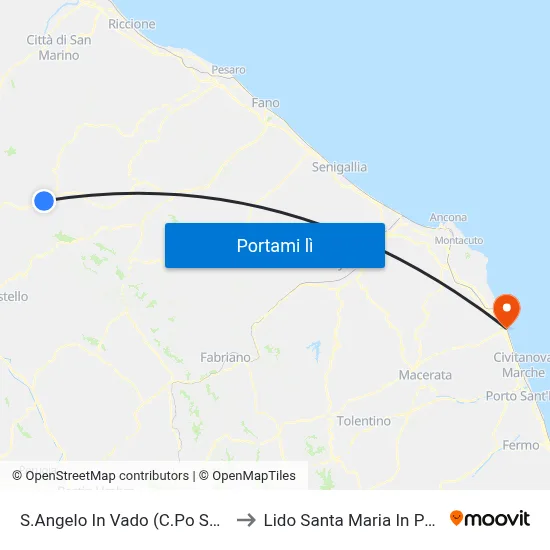 S.Angelo In Vado (C.Po Sportivo) to Lido Santa Maria In Potenza map