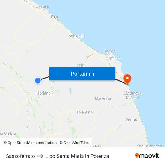 Sassoferrato to Lido Santa Maria In Potenza map
