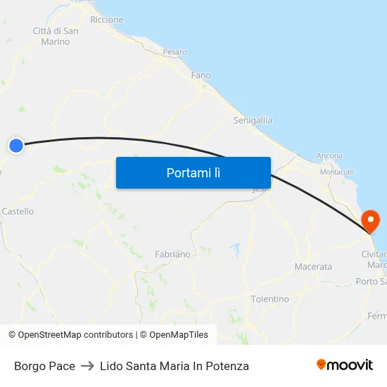 Borgo Pace to Lido Santa Maria In Potenza map