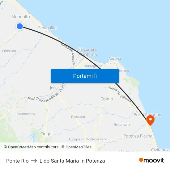 Ponte Rio to Lido Santa Maria In Potenza map