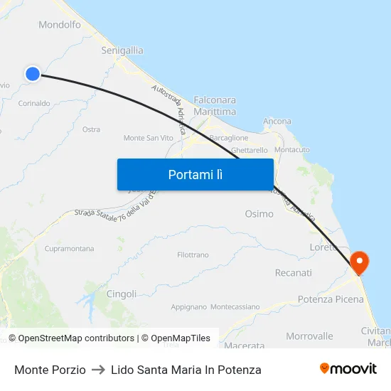 Monte Porzio to Lido Santa Maria In Potenza map
