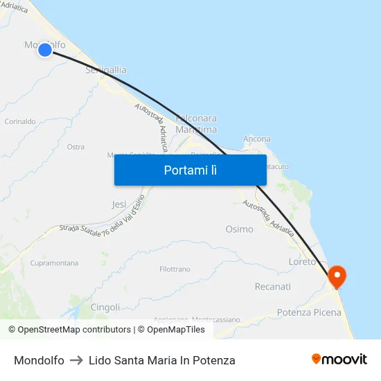 Mondolfo to Lido Santa Maria In Potenza map