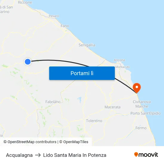 Acqualagna to Lido Santa Maria In Potenza map