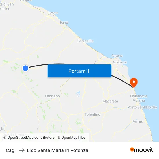 Cagli to Lido Santa Maria In Potenza map