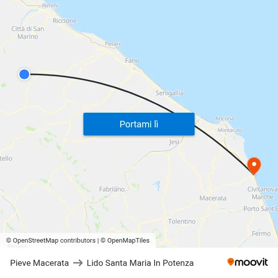 Pieve Macerata to Lido Santa Maria In Potenza map