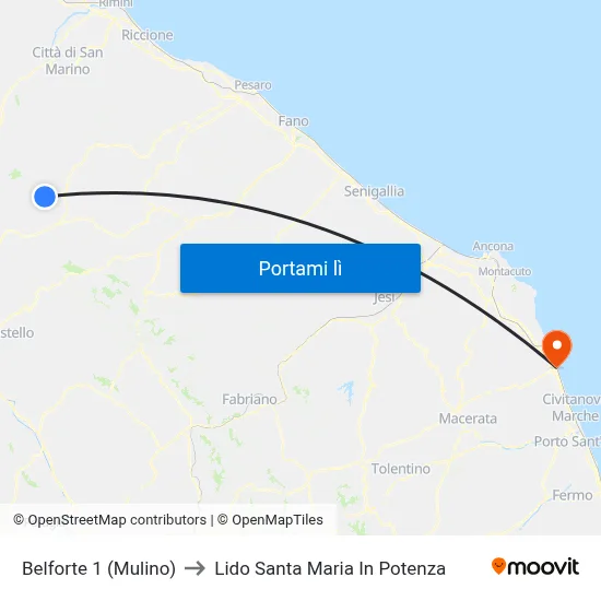 Belforte 1 (Mulino) to Lido Santa Maria In Potenza map