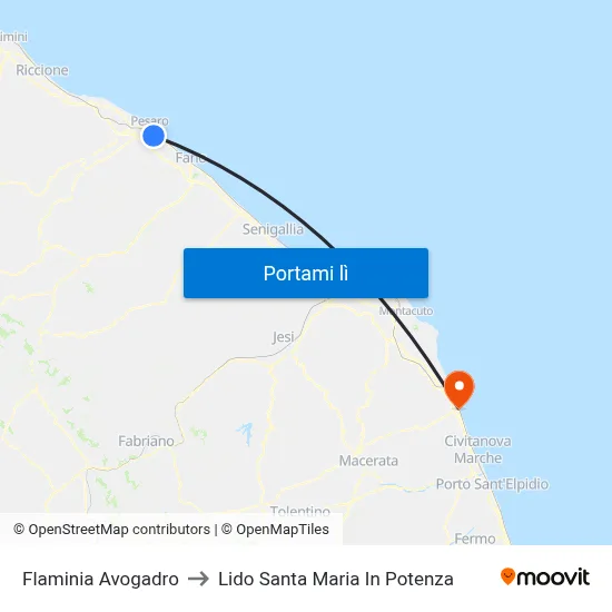 Flaminia Avogadro to Lido Santa Maria In Potenza map