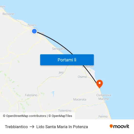 Trebbiantico to Lido Santa Maria In Potenza map