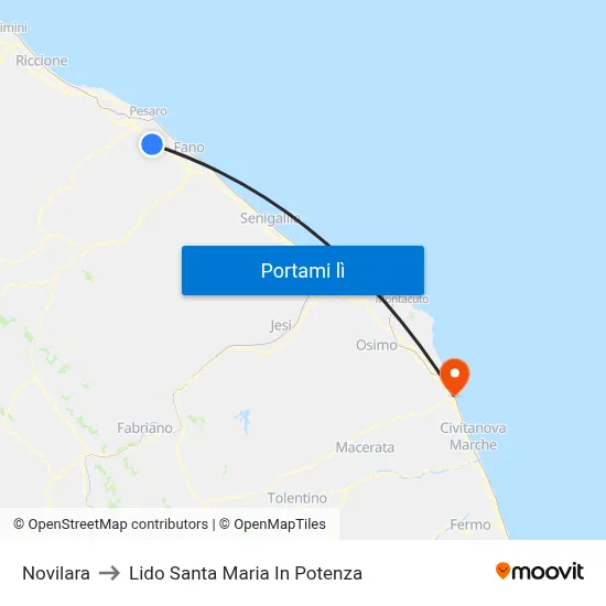 Novilara to Lido Santa Maria In Potenza map