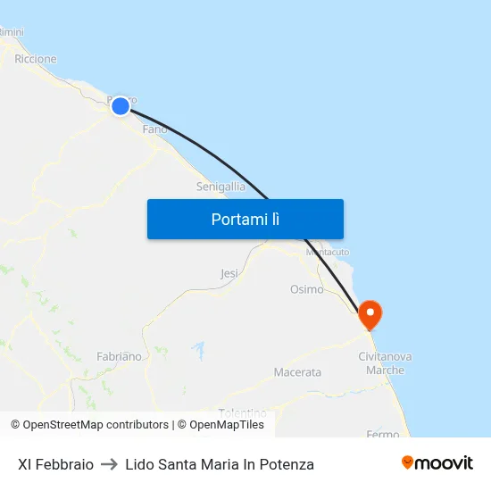 XI Febbraio to Lido Santa Maria In Potenza map