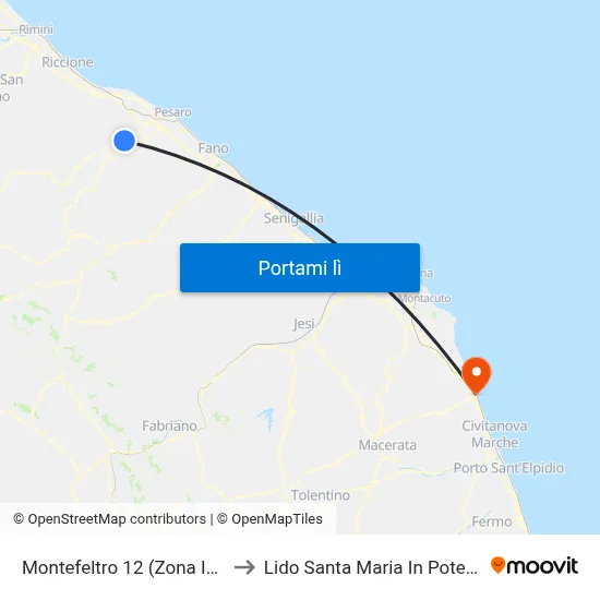 Montefeltro 12 (Zona Ind.) to Lido Santa Maria In Potenza map