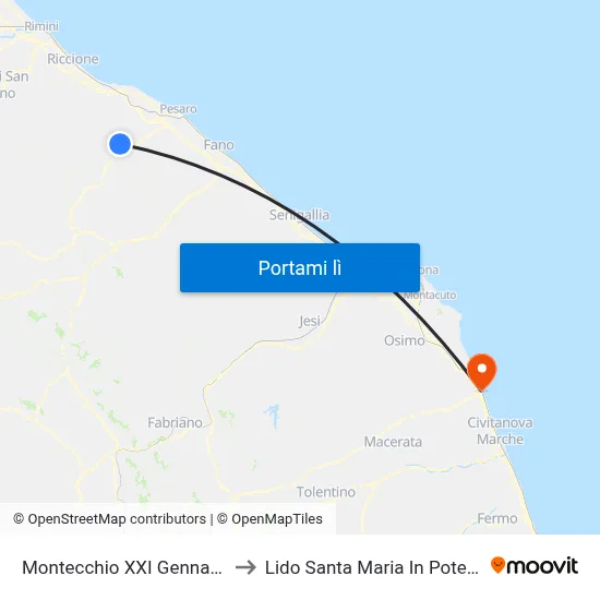 Montecchio XXI Gennaio 2 to Lido Santa Maria In Potenza map