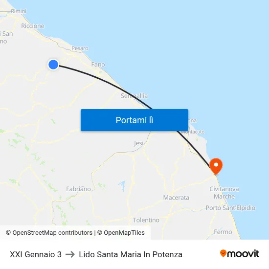 XXI Gennaio 3 to Lido Santa Maria In Potenza map