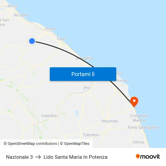Nazionale 3 to Lido Santa Maria In Potenza map